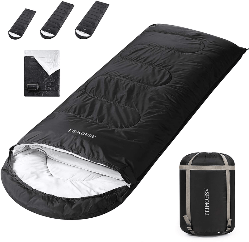 ASHOMELI Camping Sleeping Bags for Adults - 4 Season Warm & Cool Weather - Summer, Spring, Fall, Winter, Lightweight, Waterproof Sleeping Bag for Camping, Traveling, Indoors and Outdoors  ASHOMELI Dark Grey/Extra Wide(40"*87")  