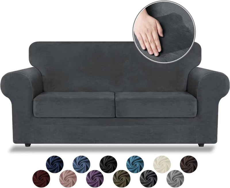 Asnomy Sofas Covers for 2 Cushion Couch Loveseat Cover Velvet Stretch Slipcovers for Dogs Cats ,2 Seat Cushion Furniture Protector Machine Washable（Medium，Dark Grey） Home & Garden > Decor > Chair & Sofa Cushions Asnomy Dark Grey Medium 