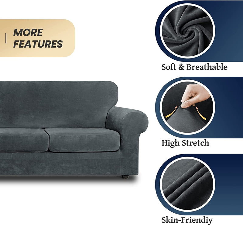 Asnomy Sofas Covers for 2 Cushion Couch Loveseat Cover Velvet Stretch Slipcovers for Dogs Cats ,2 Seat Cushion Furniture Protector Machine Washable（Medium，Dark Grey） Home & Garden > Decor > Chair & Sofa Cushions Asnomy   