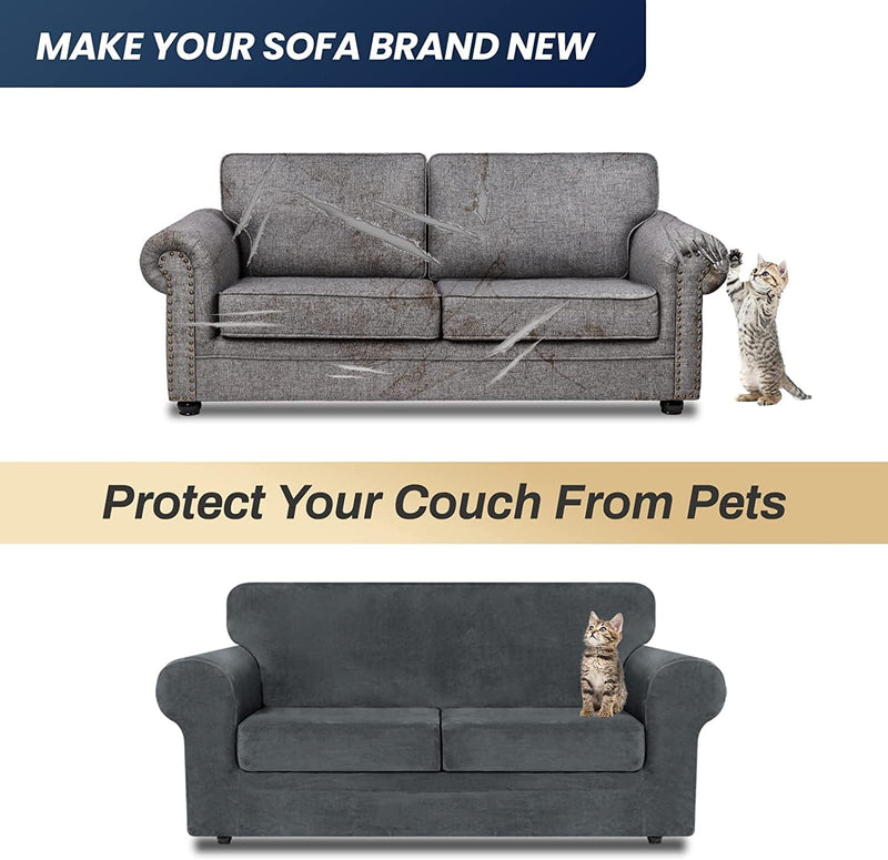 Asnomy Sofas Covers for 2 Cushion Couch Loveseat Cover Velvet Stretch Slipcovers for Dogs Cats ,2 Seat Cushion Furniture Protector Machine Washable（Medium，Dark Grey） Home & Garden > Decor > Chair & Sofa Cushions Asnomy   