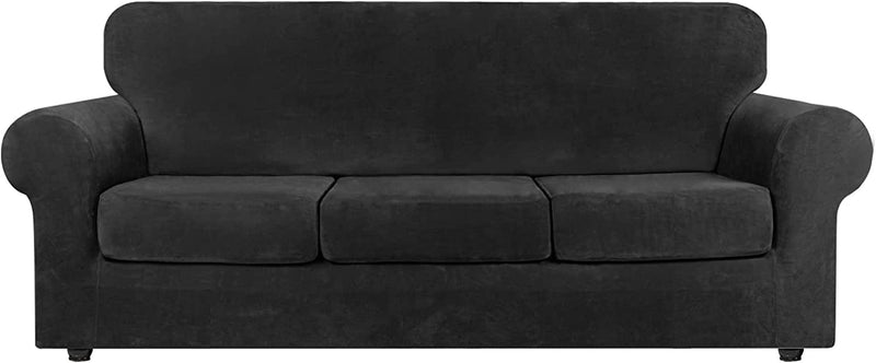 Asnomy Sofas Covers for 2 Cushion Couch Loveseat Cover Velvet Stretch Slipcovers for Dogs Cats ,2 Seat Cushion Furniture Protector Machine Washable（Medium，Dark Grey） Home & Garden > Decor > Chair & Sofa Cushions Asnomy Black Large 