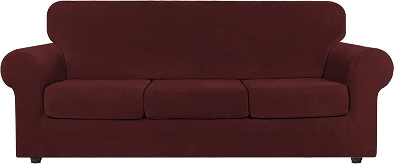 Asnomy Sofas Covers for 2 Cushion Couch Loveseat Cover Velvet Stretch Slipcovers for Dogs Cats ,2 Seat Cushion Furniture Protector Machine Washable（Medium，Dark Grey） Home & Garden > Decor > Chair & Sofa Cushions Asnomy Dark Red Large 