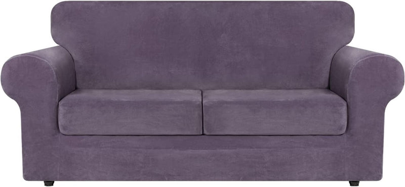 Asnomy Sofas Covers for 2 Cushion Couch Loveseat Cover Velvet Stretch Slipcovers for Dogs Cats ,2 Seat Cushion Furniture Protector Machine Washable（Medium，Dark Grey） Home & Garden > Decor > Chair & Sofa Cushions Asnomy Purple Medium 