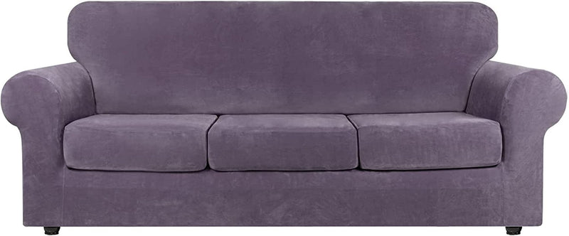Asnomy Sofas Covers for 2 Cushion Couch Loveseat Cover Velvet Stretch Slipcovers for Dogs Cats ,2 Seat Cushion Furniture Protector Machine Washable（Medium，Dark Grey） Home & Garden > Decor > Chair & Sofa Cushions Asnomy Purple Large 