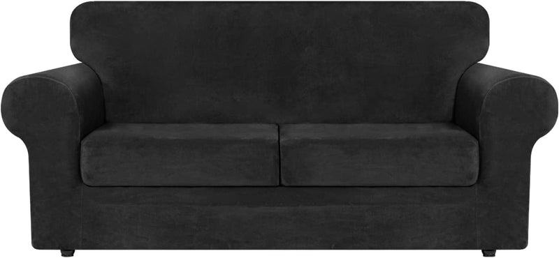 Asnomy Sofas Covers for 2 Cushion Couch Loveseat Cover Velvet Stretch Slipcovers for Dogs Cats ,2 Seat Cushion Furniture Protector Machine Washable（Medium，Dark Grey） Home & Garden > Decor > Chair & Sofa Cushions Asnomy Black Medium 