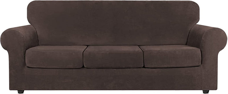 Asnomy Sofas Covers for 2 Cushion Couch Loveseat Cover Velvet Stretch Slipcovers for Dogs Cats ,2 Seat Cushion Furniture Protector Machine Washable（Medium，Dark Grey） Home & Garden > Decor > Chair & Sofa Cushions Asnomy Chocolate Large 