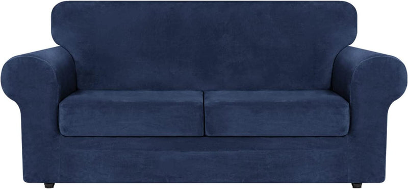 Asnomy Sofas Covers for 2 Cushion Couch Loveseat Cover Velvet Stretch Slipcovers for Dogs Cats ,2 Seat Cushion Furniture Protector Machine Washable（Medium，Dark Grey） Home & Garden > Decor > Chair & Sofa Cushions Asnomy Navy Blue Medium 