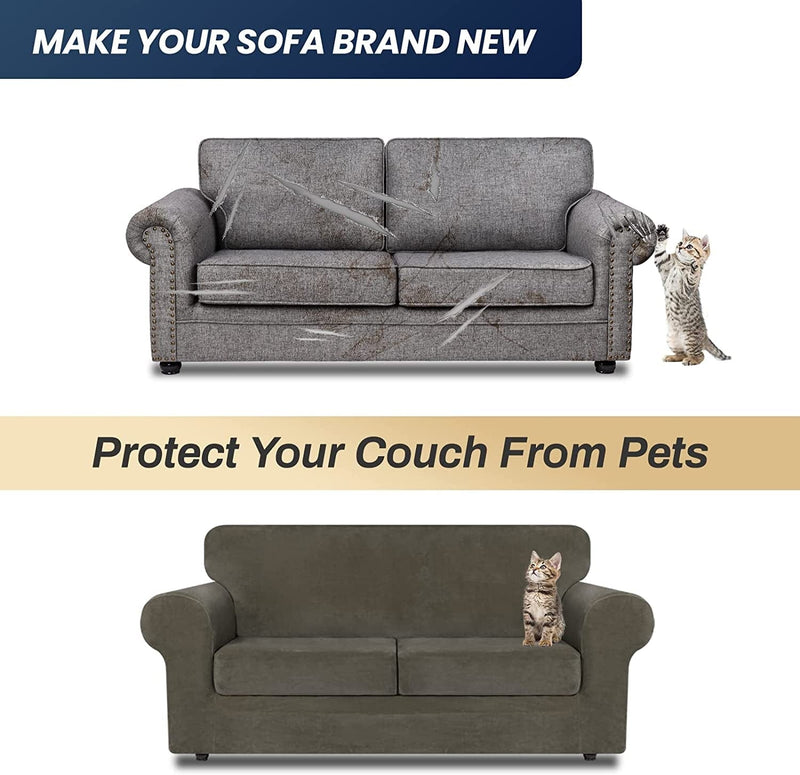 Asnomy Sofas Covers for 2 Cushion Couch Loveseat Cover Velvet Stretch Slipcovers for Dogs Cats ,2 Seat Cushion Furniture Protector Machine Washable（Medium，Khaki） Home & Garden > Decor > Chair & Sofa Cushions Asnomy   