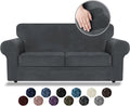 Asnomy Sofas Covers for 2 Cushion Couch Loveseat Cover Velvet Stretch Slipcovers for Dogs Cats ,2 Seat Cushion Furniture Protector Machine Washable（Medium，Khaki） Home & Garden > Decor > Chair & Sofa Cushions Asnomy Dark Grey Medium 