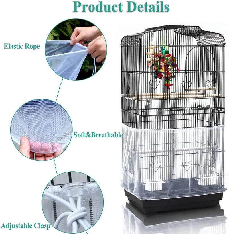 ASOCEA Bird Cage Seed Cather,Universal Adjustable Birdcage Cover Skirt Nylon Mesh Netting Parrot Parakeet Macaw African round Square Cages Cover