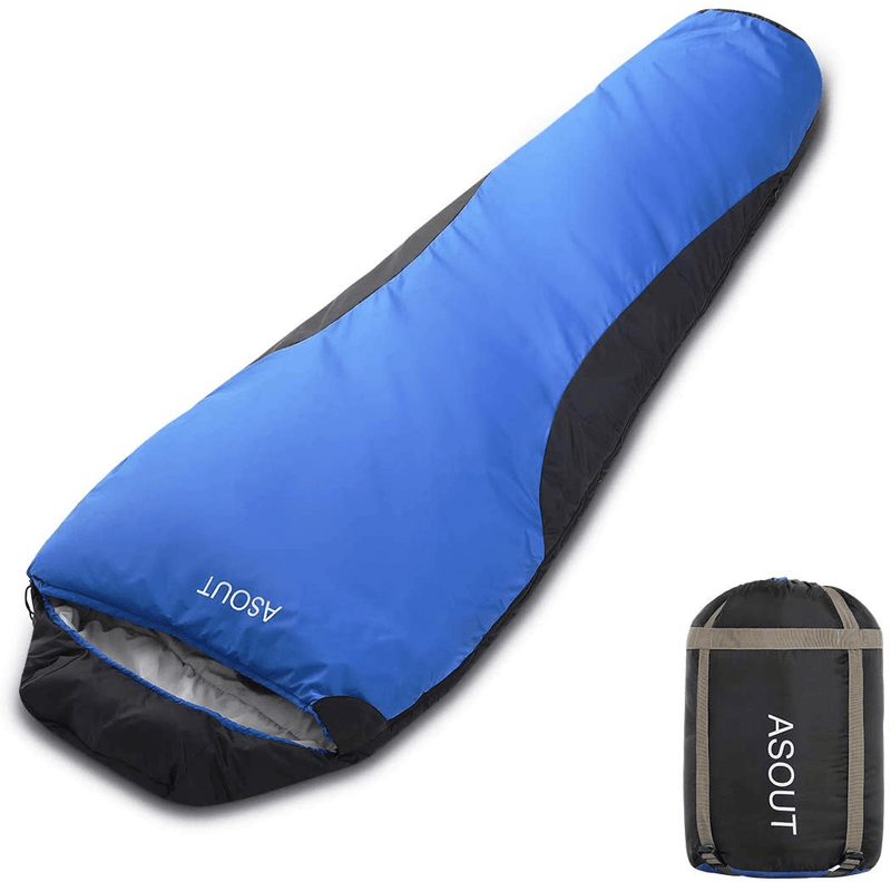 ASOUT Wide Sleeping Bag for Adults Camping, Hiking, Backpacking, Extra-Wide, Portable, Comfort, Great for 4 Season Warm & Cold Weather Sporting Goods > Outdoor Recreation > Camping & Hiking > Sleeping Bags ASOUT Dark Blue & Black/Mummy(33.5"x87")  