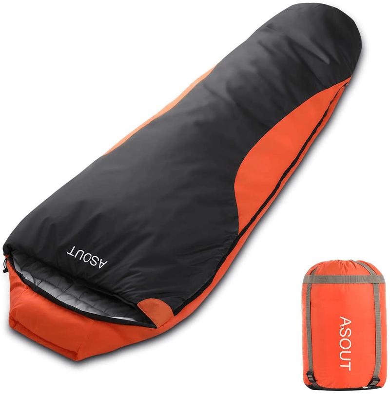 ASOUT Wide Sleeping Bag for Adults Camping, Hiking, Backpacking, Extra-Wide, Portable, Comfort, Great for 4 Season Warm & Cold Weather Sporting Goods > Outdoor Recreation > Camping & Hiking > Sleeping Bags ASOUT Dark Grey & Red/Mummy(33.5"x87")  