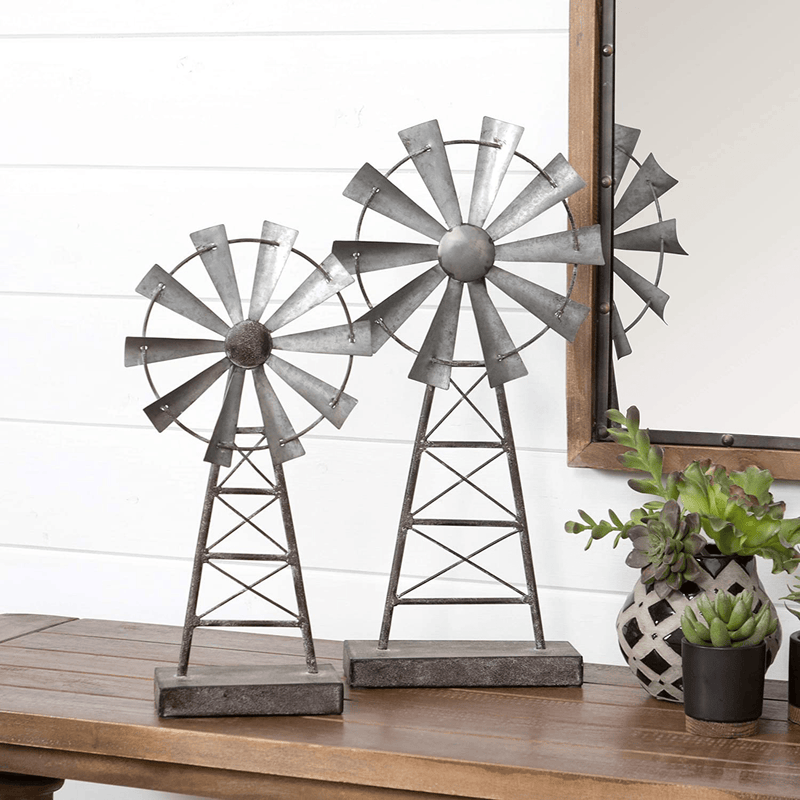 Aspire Farmhouse Windmill Table Top Decor (Set of 2), Gray Home & Garden > Decor > Seasonal & Holiday Decorations Aspire Default Title  