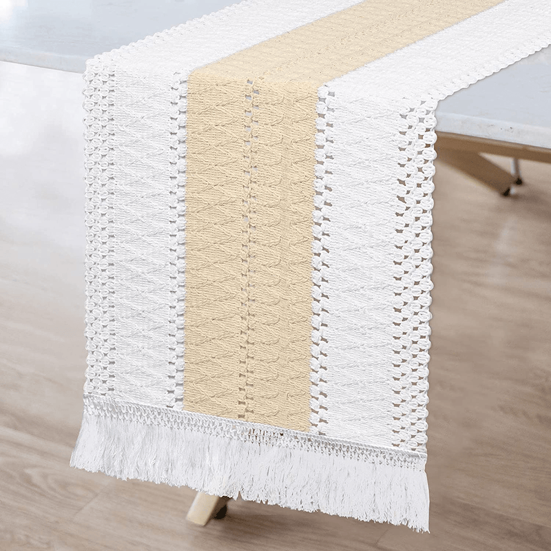 ASPMIZ Natural Cotton Table Runner, Boho Table Runner with Tassels, Bohemian Woven Table Runner for Wedding Bridal, Rustic Farmhouse Table Runner Valentine'S Day Table Runner Decors, 14 X 72 Inch Home & Garden > Decor > Seasonal & Holiday Decorations ASPMIZ 1 14 X 108 Inch 