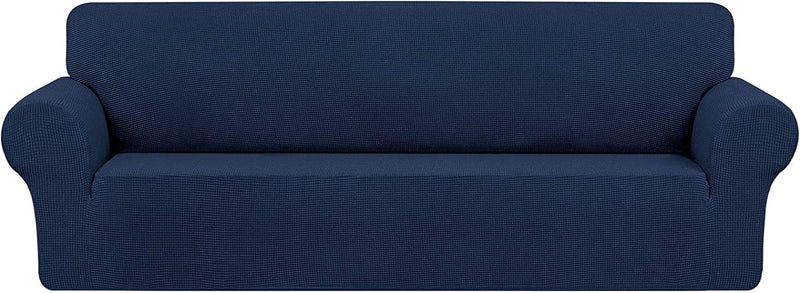 Asshed Stretch Oversized Sofa Cover Slipcover,Washable Furniture Protector Spandex 1Piece Couch Cover Soft with Elastic Bottom for Kids,Pets. Jacquard Fabric Small Checks(Grey, X-Large) Home & Garden > Decor > Chair & Sofa Cushions Asshed Navy Blue XX-Large 