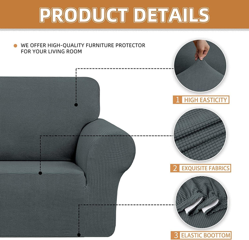 Asshed Stretch Oversized Sofa Cover Slipcover,Washable Furniture Protector Spandex 1Piece Couch Cover Soft with Elastic Bottom for Kids,Pets. Jacquard Fabric Small Checks(Grey, X-Large) Home & Garden > Decor > Chair & Sofa Cushions Asshed   