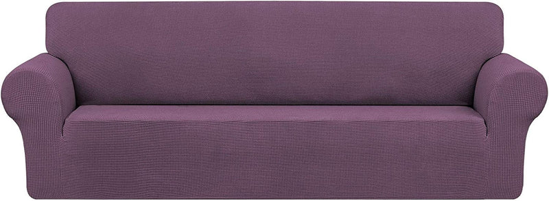 Asshed Stretch Oversized Sofa Cover Slipcover,Washable Furniture Protector Spandex 1Piece Couch Cover Soft with Elastic Bottom for Kids,Pets. Jacquard Fabric Small Checks(Grey, X-Large) Home & Garden > Decor > Chair & Sofa Cushions Asshed Purple XX-Large 