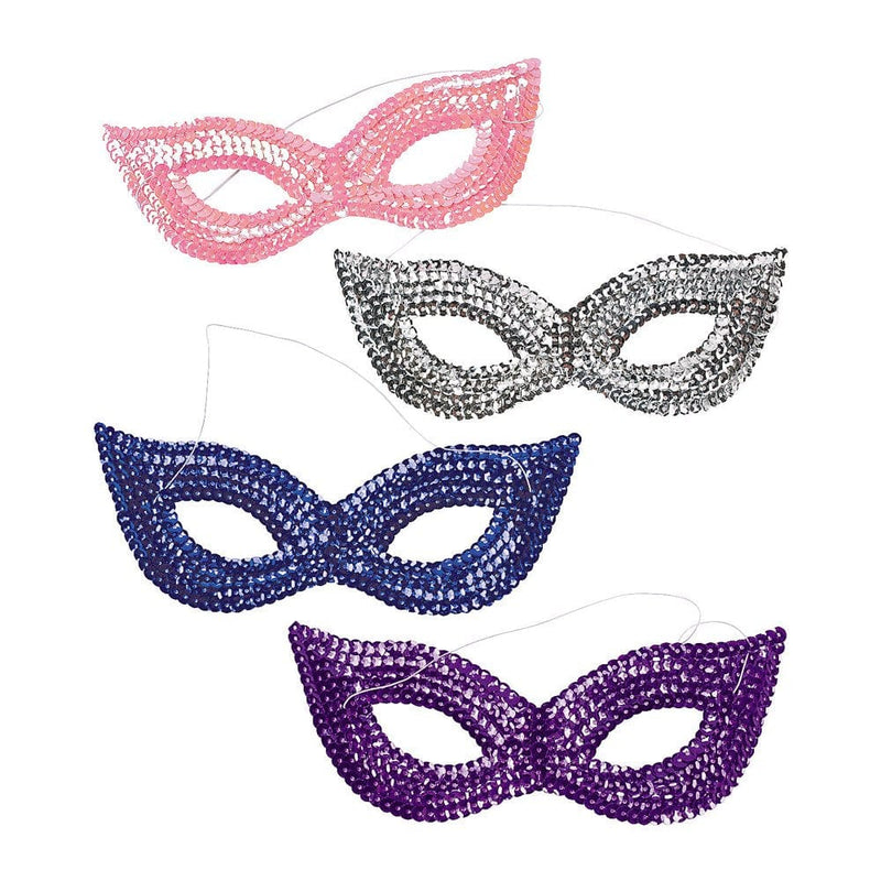 Asst Color Sequin Masks - Party Wear - 12 Pieces