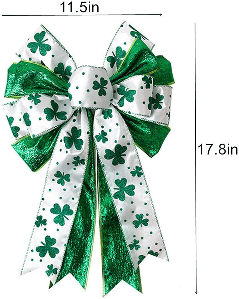ASSUN St. Patrick'S Day Wreath Bow St. Patrick 'S Day Decorations Shamrock Clover Green Bow Wreath Bow Holiday Bows for Front Door Wreath Decorations Tree Topper Bow Irish Party Supplies Arts & Entertainment > Party & Celebration > Party Supplies ASSUN   