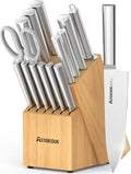 Astercook Knife Set, 15 Pieces Chef Knife Set with Block for Kitchen, German Stainless Steel Knife Block Set, Dishwasher Safe, Best Gift Home & Garden > Kitchen & Dining > Kitchen Tools & Utensils > Kitchen Knives Astercook 1.Silver Knives & Sunlight Knife Block  