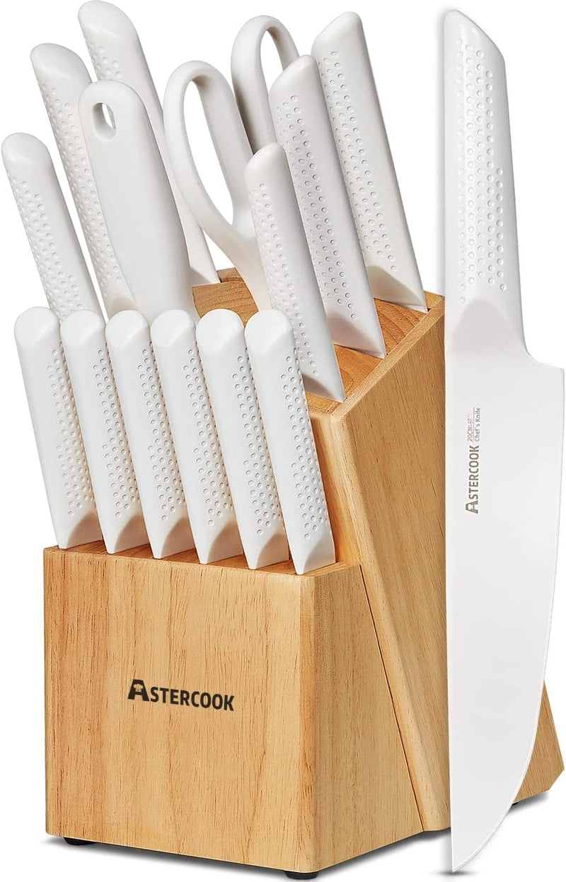 Astercook Knife Set, 15 Pieces Chef Knife Set with Block for Kitchen, German Stainless Steel Knife Block Set, Dishwasher Safe, Best Gift Home & Garden > Kitchen & Dining > Kitchen Tools & Utensils > Kitchen Knives Astercook Ivory White  