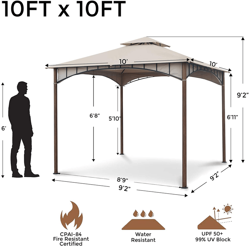 AsterOutdoor 10x10 Gazebo for Patios Outdoor Canopy for Shade and Rain, Waterproof Soft Top Steel Metal Gazebo for Lawn, Garden, Backyard and Deck, 99% UV Rays Block, CPAI-84 Certified (Beige)