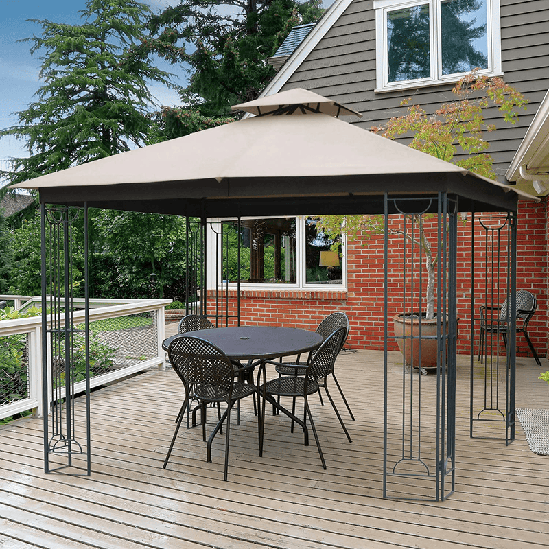AsterOutdoor 10x10 Outdoor Gazebo for Patios Canopy for Shade and Rain with Corner Shelves, Soft Top Metal Frame for Lawn Backyard and Deck, 99% UV Rays Block, CPAI-84 Certified, Beige