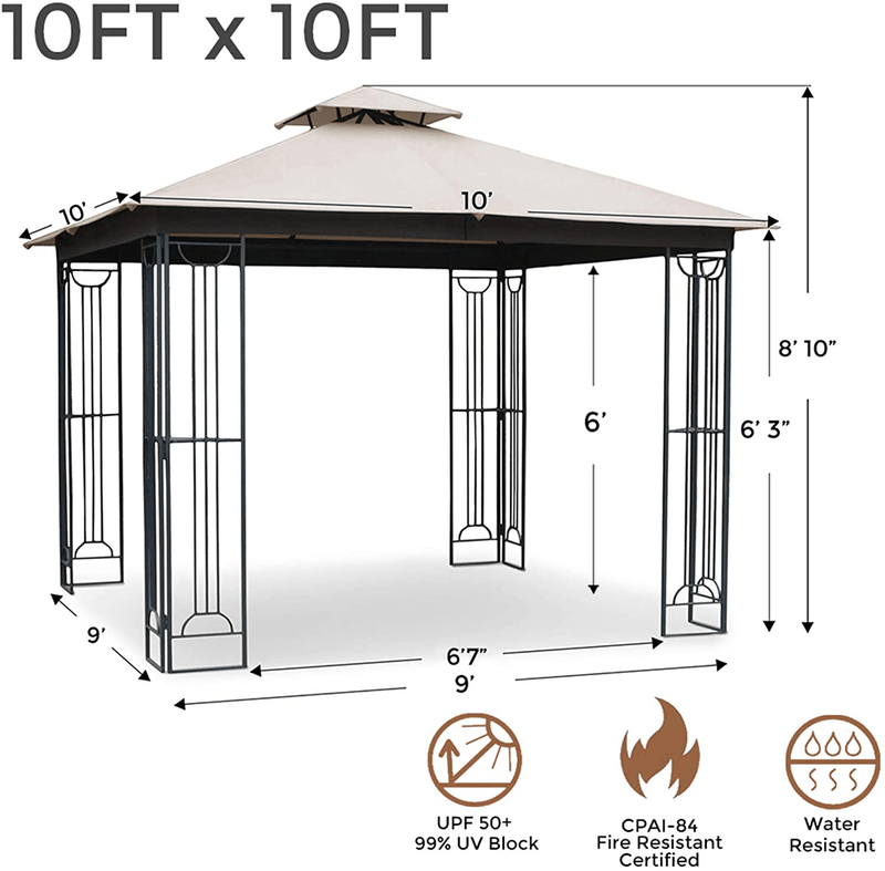 AsterOutdoor 10x10 Outdoor Gazebo for Patios Canopy for Shade and Rain with Corner Shelves, Soft Top Metal Frame for Lawn Backyard and Deck, 99% UV Rays Block, CPAI-84 Certified, Beige