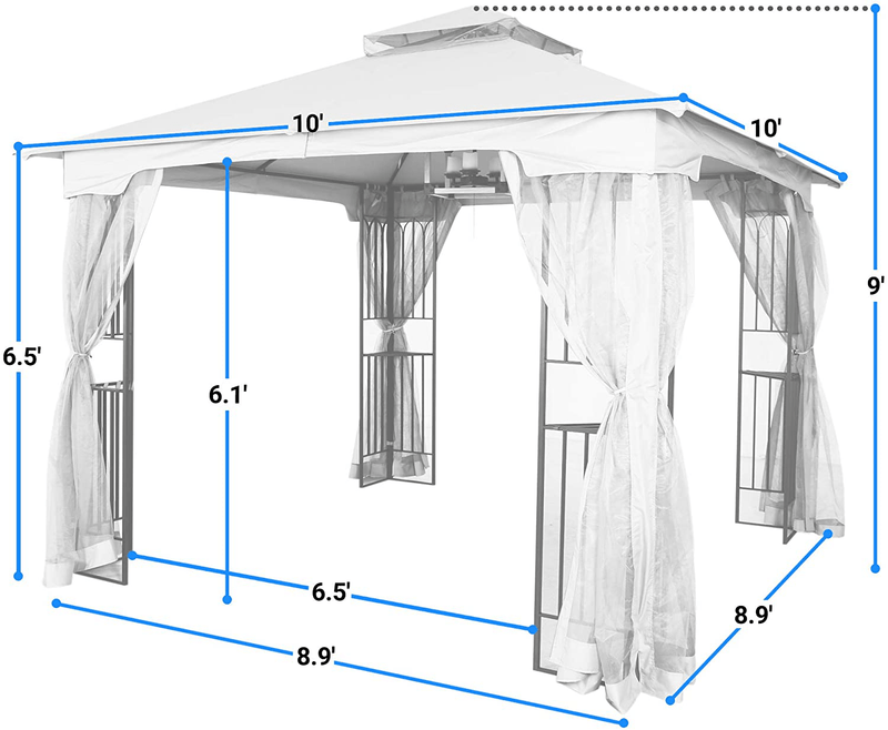 ASTEROUTDOOR 10x10 Outdoor Gazebo for Patios Canopy for Shade and Rain with Corner Shelves Soft Top Metal Frame with Mosquito Netting for Lawn, Backyard and Deck, 99% UV Rays Block, Khaki Home & Garden > Lawn & Garden > Outdoor Living > Outdoor Structures > Canopies & Gazebos ASTEROUTDOOR   