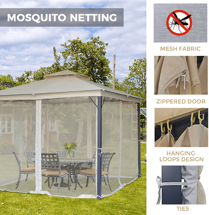 AsterOutdoor 10x10 Outdoor Gazebo for Patios Canopy for Shade and Rain with Mosquito Netting, Soft Top Metal Frame Gazebo for Lawn, Backyard and Deck, 99% UV Rays Block, CPAI-84 Certified, Beige Home & Garden > Lawn & Garden > Outdoor Living > Outdoor Structures > Canopies & Gazebos ASTEROUTDOOR   