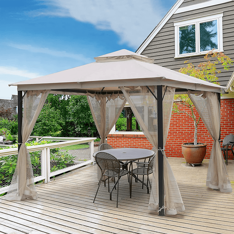 AsterOutdoor 10x10 Outdoor Gazebo for Patios Canopy for Shade and Rain with Mosquito Netting, Soft Top Metal Frame Gazebo for Lawn, Backyard and Deck, 99% UV Rays Block, CPAI-84 Certified, Beige Home & Garden > Lawn & Garden > Outdoor Living > Outdoor Structures > Canopies & Gazebos ASTEROUTDOOR Default Title  