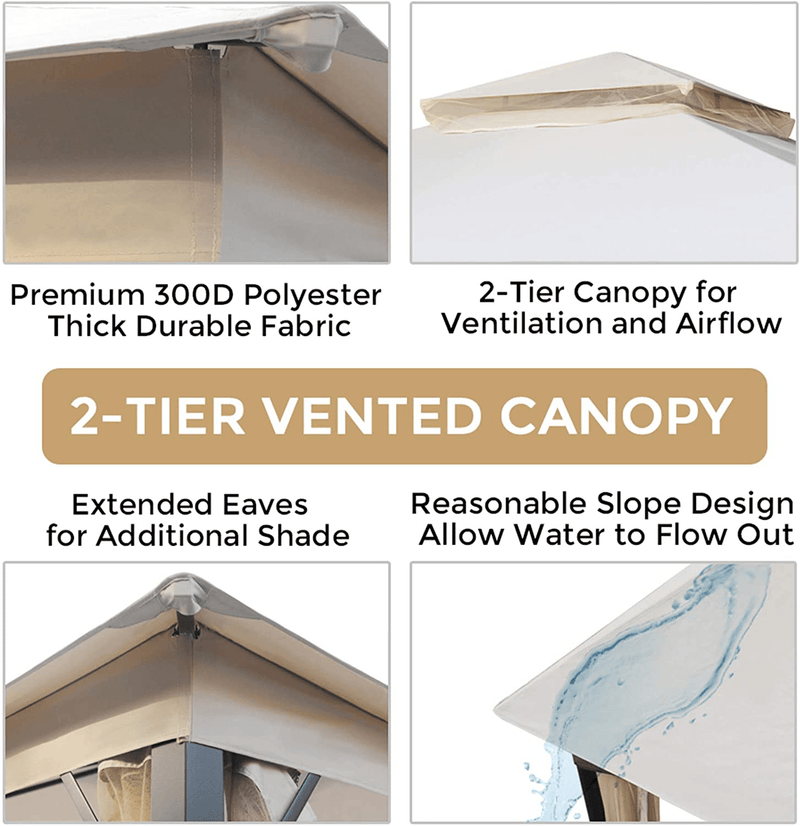 AsterOutdoor 10x10 Outdoor Gazebo for Patios Canopy for Shade and Rain with Mosquito Netting, Soft Top Metal Frame Gazebo for Lawn, Backyard and Deck, 99% UV Rays Block, CPAI-84 Certified, Beige Home & Garden > Lawn & Garden > Outdoor Living > Outdoor Structures > Canopies & Gazebos ASTEROUTDOOR   