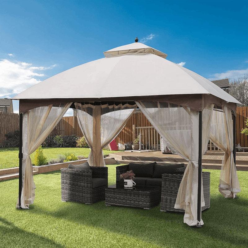 AsterOutdoor 10x12 Outdoor Gazebo for Patios Canopy for Shade and Rain with Mosquito Netting, Waterproof Soft Top Metal Frame Gazebo for Lawn, Garden, Backyard and Deck, 99% UV Rays Block (Beige) Home & Garden > Lawn & Garden > Outdoor Living > Outdoor Structures > Canopies & Gazebos ASTEROUTDOOR Default Title  