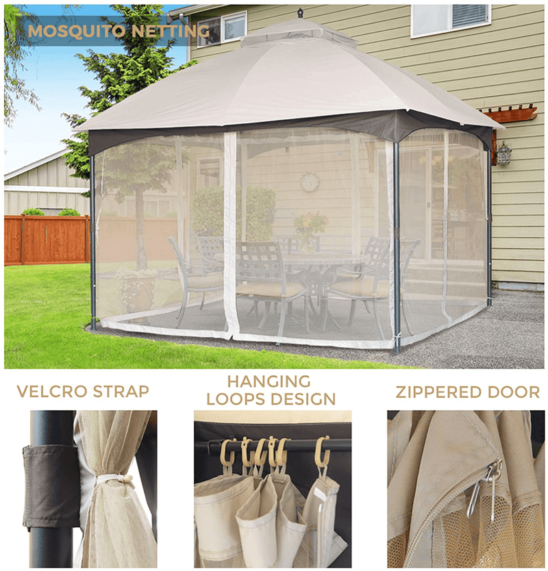 AsterOutdoor 10x12 Outdoor Gazebo for Patios Canopy for Shade and Rain with Mosquito Netting, Waterproof Soft Top Metal Frame Gazebo for Lawn, Garden, Backyard and Deck, 99% UV Rays Block (Beige) Home & Garden > Lawn & Garden > Outdoor Living > Outdoor Structures > Canopies & Gazebos ASTEROUTDOOR   