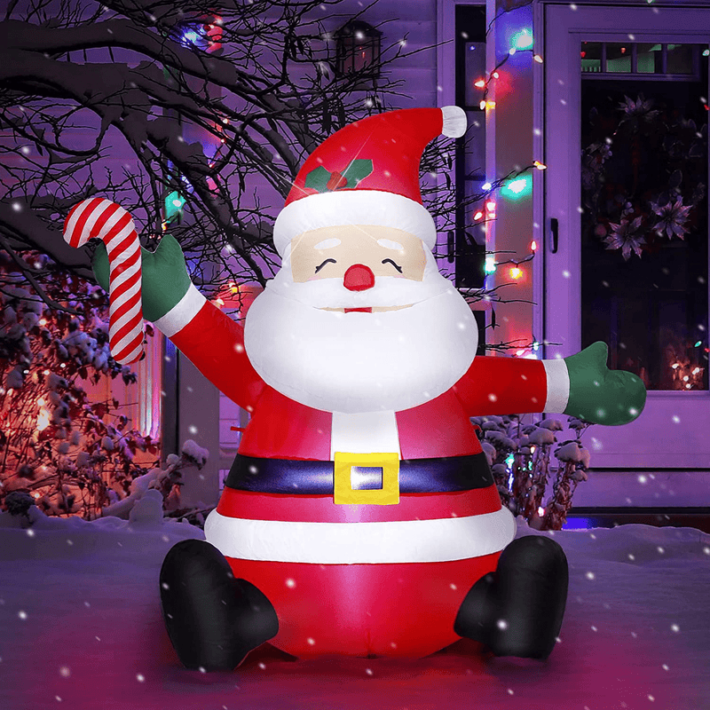 ASTEROUTDOOR 5FT Inflatable Christmas Santa Clause, Holiday Decoration, LED Lights, Blow Up Yard Décor, New for 2021, Red Home & Garden > Decor > Seasonal & Holiday Decorations& Garden > Decor > Seasonal & Holiday Decorations AsterOutdoor Seated Santa with Sugar  