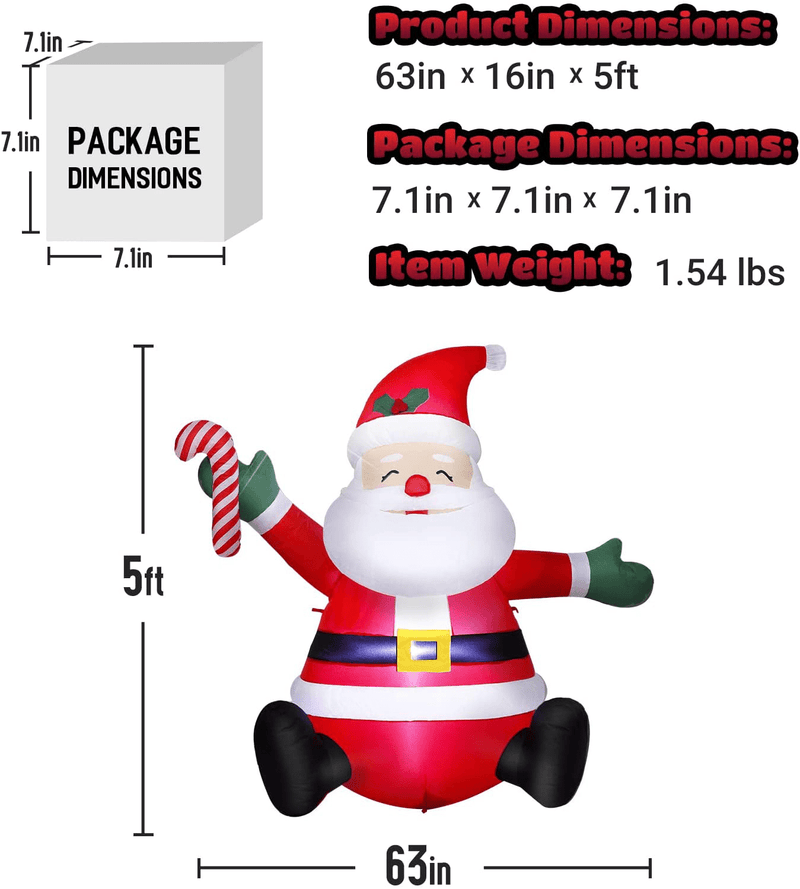 ASTEROUTDOOR 5FT Inflatable Christmas Santa Clause, Holiday Decoration, LED Lights, Blow Up Yard Décor, New for 2021, Red Home & Garden > Decor > Seasonal & Holiday Decorations& Garden > Decor > Seasonal & Holiday Decorations AsterOutdoor   