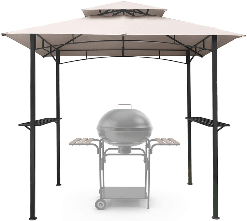 ASTEROUTDOOR 8x5 Outdoor Grill Gazebo 2-Tier Vented BBQ Canopy Steel Frame, Brown