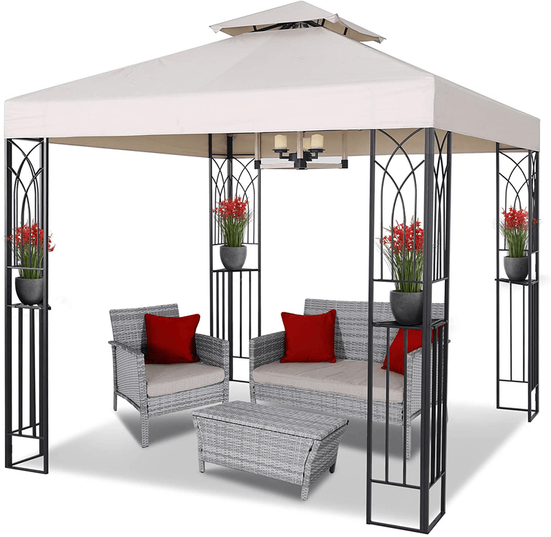 ASTEROUTDOOR 8x8 Outdoor Gazebo for Patios Canopy for Shade and Rain with Corner Shelves Soft Top Metal Frame for Lawn, Backyard and Deck, Beige Home & Garden > Lawn & Garden > Outdoor Living > Outdoor Structures > Canopies & Gazebos AsterOutdoor Default Title  