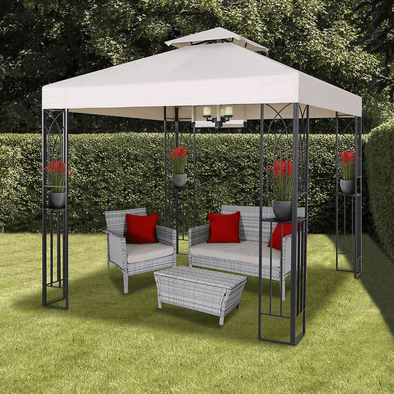 ASTEROUTDOOR 8x8 Outdoor Gazebo for Patios Canopy for Shade and Rain with Corner Shelves Soft Top Metal Frame for Lawn, Backyard and Deck, Beige