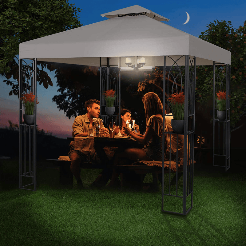 ASTEROUTDOOR 8x8 Outdoor Gazebo for Patios Canopy for Shade and Rain with Corner Shelves Soft Top Metal Frame for Lawn, Backyard and Deck, Beige
