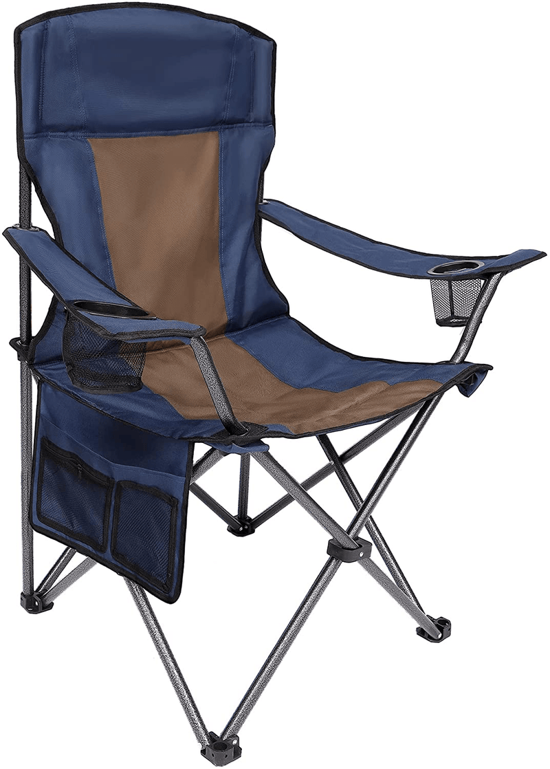Asteroutdoor Camping Folding Chair Padded Quad Arm Chair with Large Cup Holders, Side Organizer & Back Pocket for Outdoor, Camp, Indoor, Patio, Fishing, Supports 350Lbs Sporting Goods > Outdoor Recreation > Camping & Hiking > Camp Furniture AsterOutdoor Blue and Brown Cup Holders 