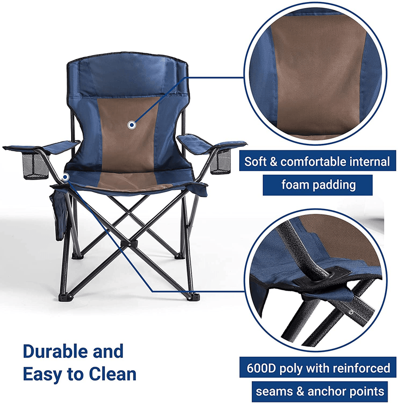 Asteroutdoor Camping Folding Chair Padded Quad Arm Chair with Large Cup Holders, Side Organizer & Back Pocket for Outdoor, Camp, Indoor, Patio, Fishing, Supports 350Lbs Sporting Goods > Outdoor Recreation > Camping & Hiking > Camp Furniture AsterOutdoor   