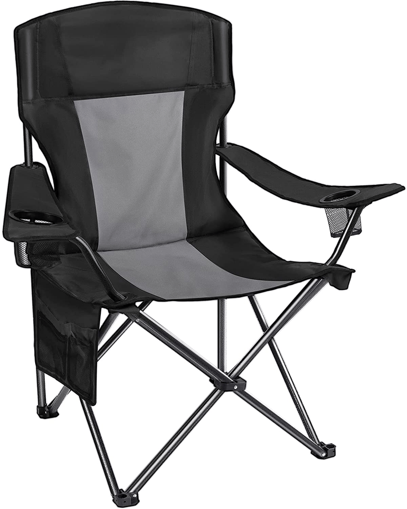 Asteroutdoor Camping Folding Chair Padded Quad Arm Chair with Large Cup Holders, Side Organizer & Back Pocket for Outdoor, Camp, Indoor, Patio, Fishing, Supports 350Lbs