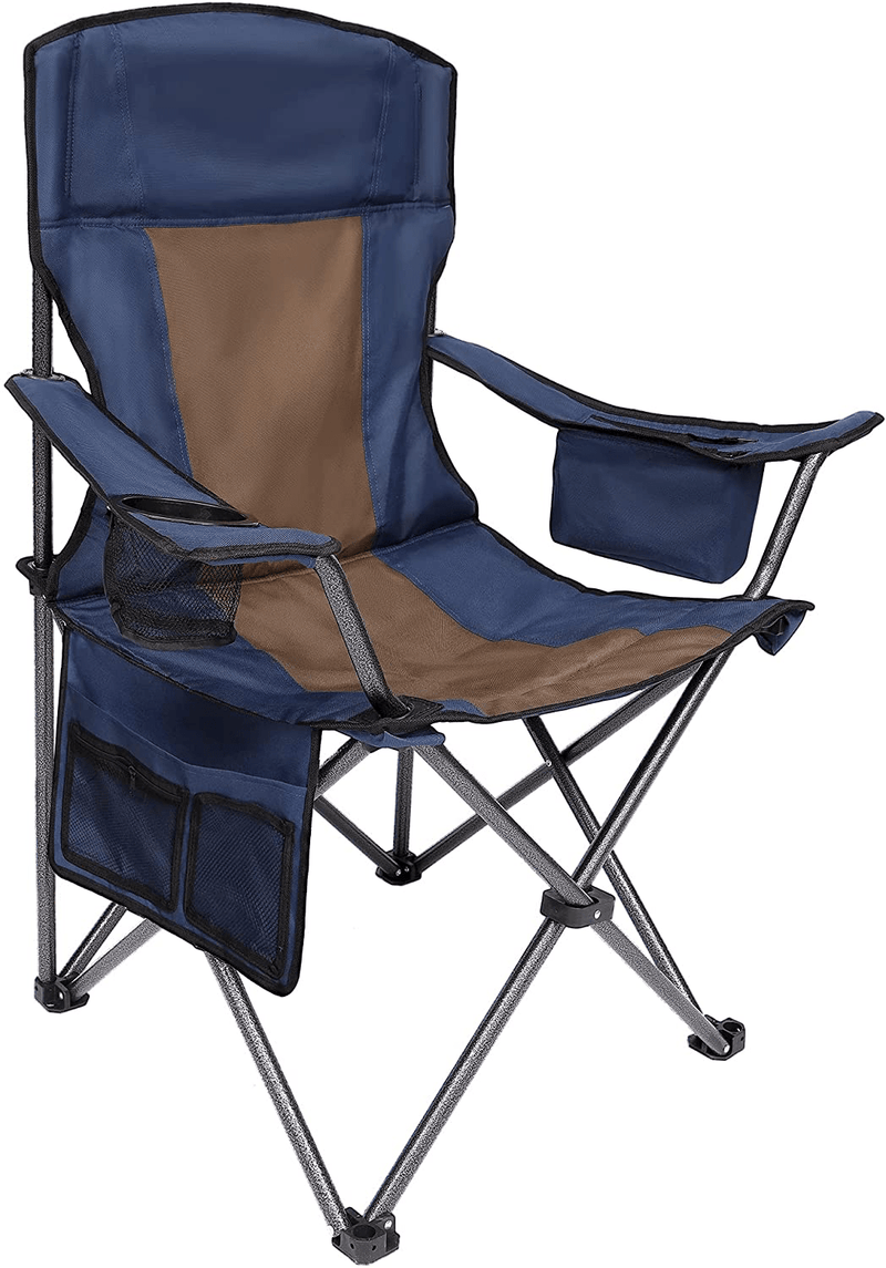 Asteroutdoor Camping Folding Chair Padded Quad Arm Chair with Large Cup Holders, Side Organizer & Back Pocket for Outdoor, Camp, Indoor, Patio, Fishing, Supports 350Lbs Sporting Goods > Outdoor Recreation > Camping & Hiking > Camp Furniture AsterOutdoor Blue and Brown Cooler and Cup Holder 