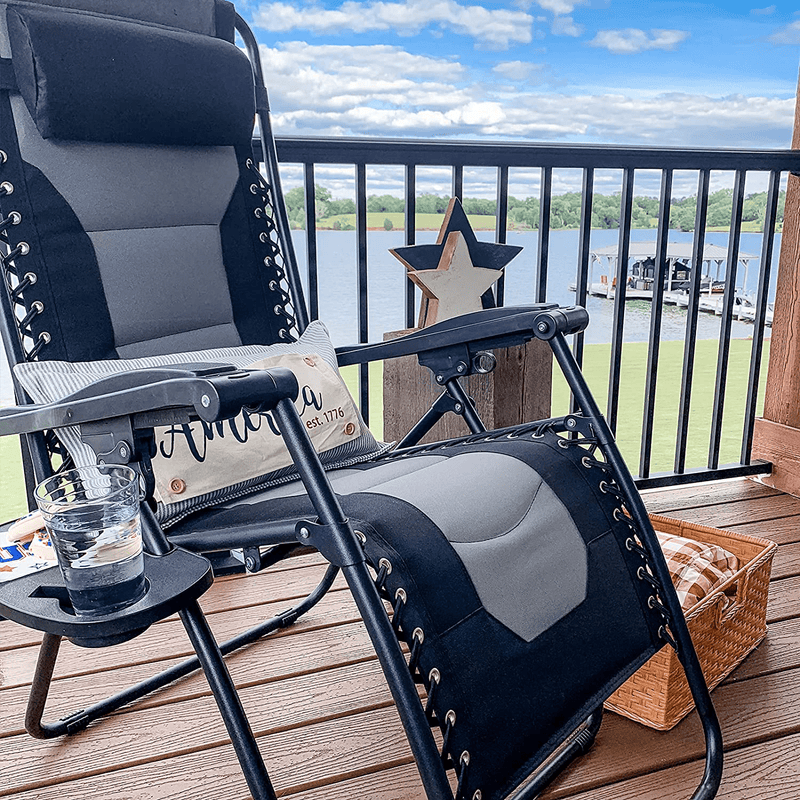 Asteroutdoor Padded Zero Gravity Chair Adjustable Reclining Lounge Chair Recliners with Pillow and Side Table for Patio, Lawn & Outdoor Camping, Supports 350 Lbs