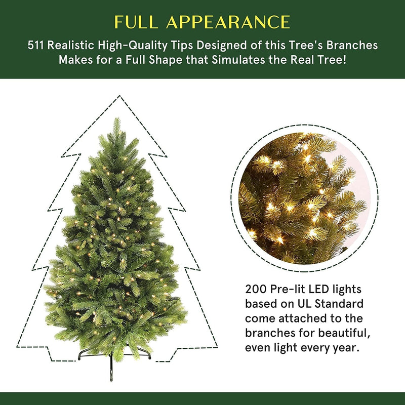 ASTEROUTDOOR Prelit Artificial Christmas Tree with Lights, Full Lifelike Shape Lush Branches Includes Pre-Strung White Lights Carolina Pine Spruce - 4.5 Ft Tall, US Based, Green