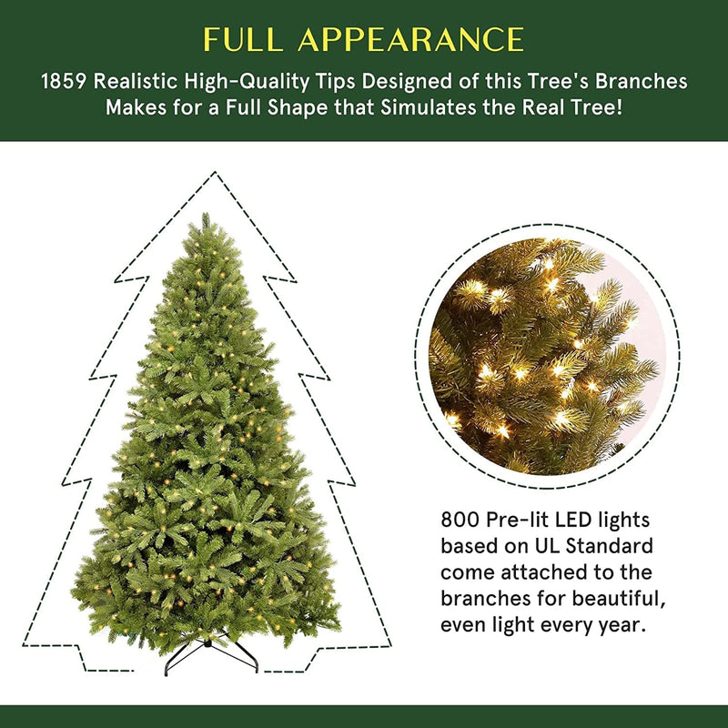 ASTEROUTDOOR Prelit Artificial Christmas Tree with Lights, Full Lifelike Shape Lush Branches Includes Pre-Strung White Lights Carolina Pine Spruce - 7.5 Ft Tall, US Based, Green Sporting Goods > Outdoor Recreation > Winter Sports & Activities YunMengYunXi   