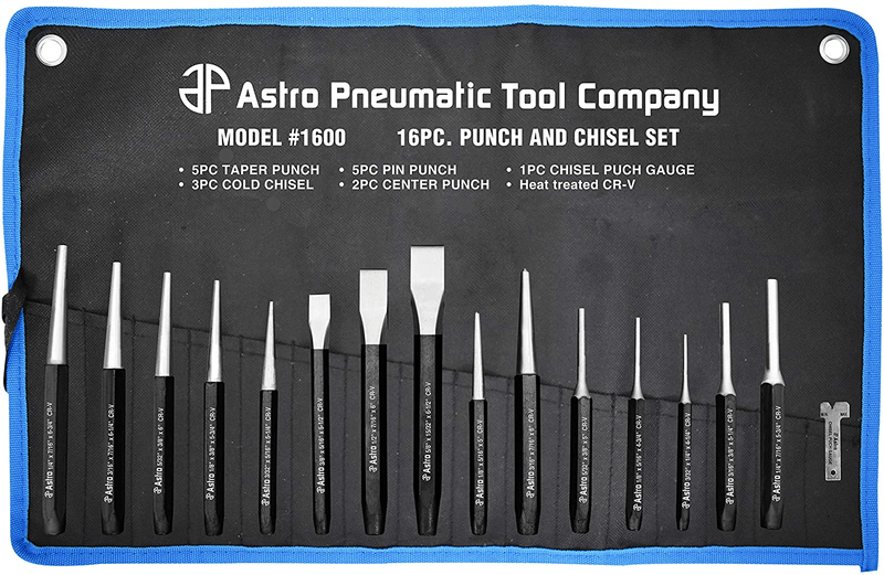 Astro Pneumatic Tool 1600 16-Piece Punch and Chisel Set