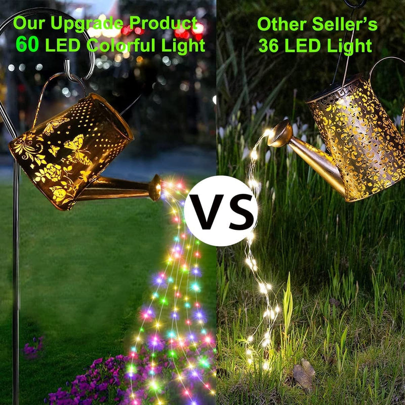 Atildp Upgraded Butterfly Solar Watering Can, Multicolor 60Pcs String Lights for Outdoor Garden, Led Highlight Colourful Light Garden Lamps