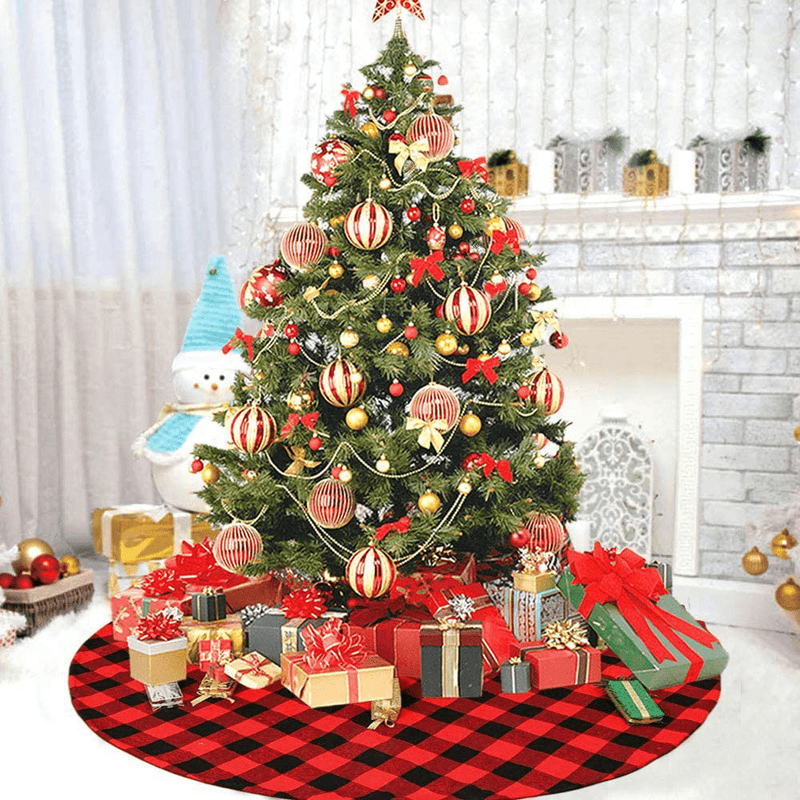 Atiming Buffalo Check Christmas Tree Skirt 48 Inches Red and Black Plaid Xmas Tree Skirt Mat Decor for Christmas Holiday Party New Year Xmas Decoration (Red and Black, 48inch/122cm) Home & Garden > Decor > Seasonal & Holiday Decorations > Christmas Tree Skirts Atiming   